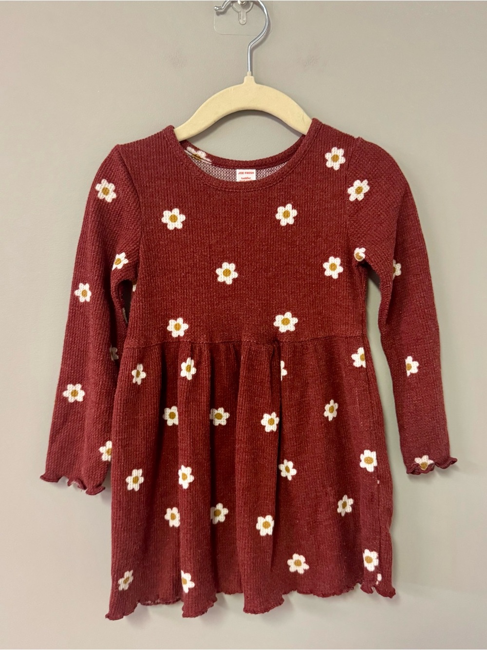 Joe Fresh Rust Red Floral Knit Long Sleeve Dress